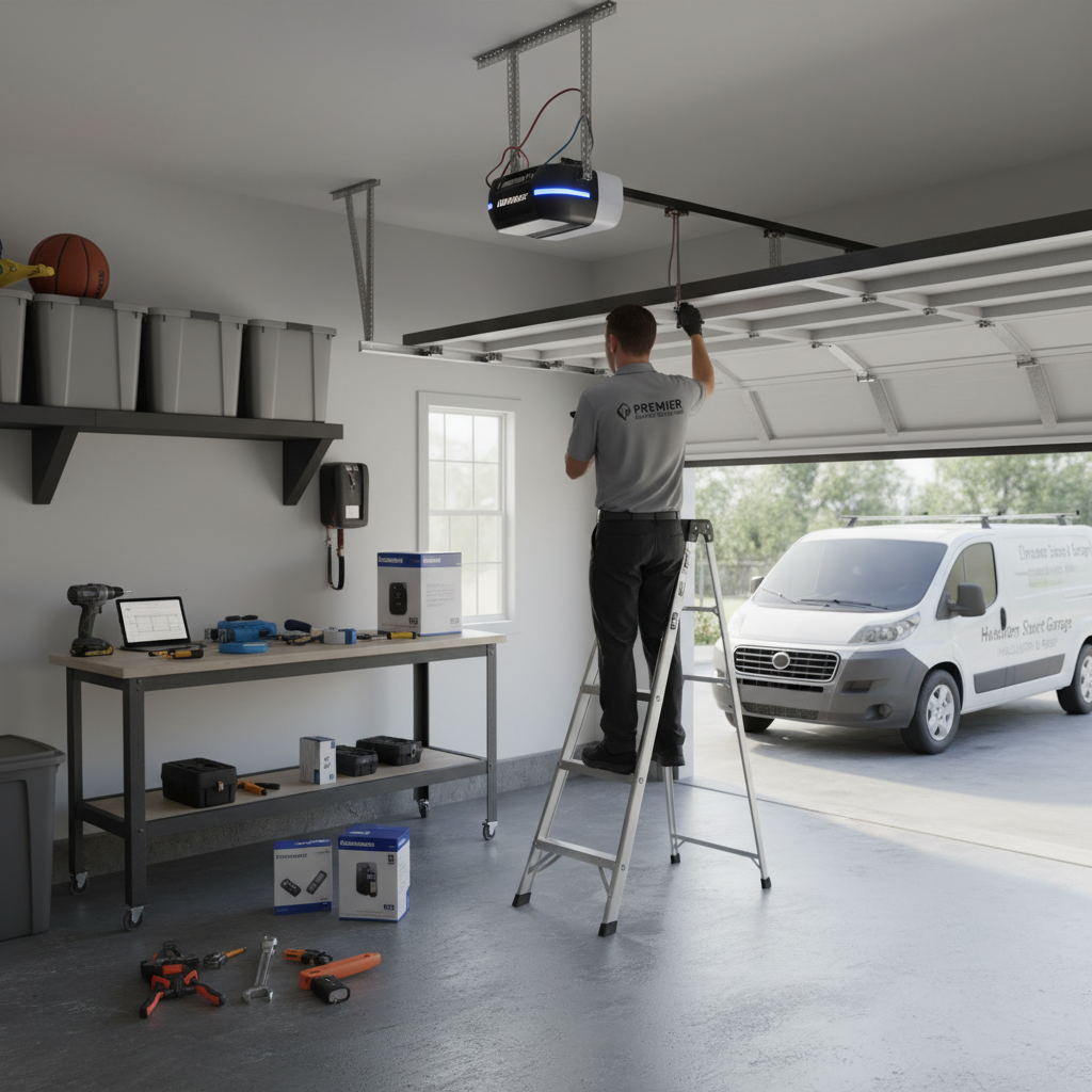 Smart technology garage door opener installed in Houston TX by Lemus